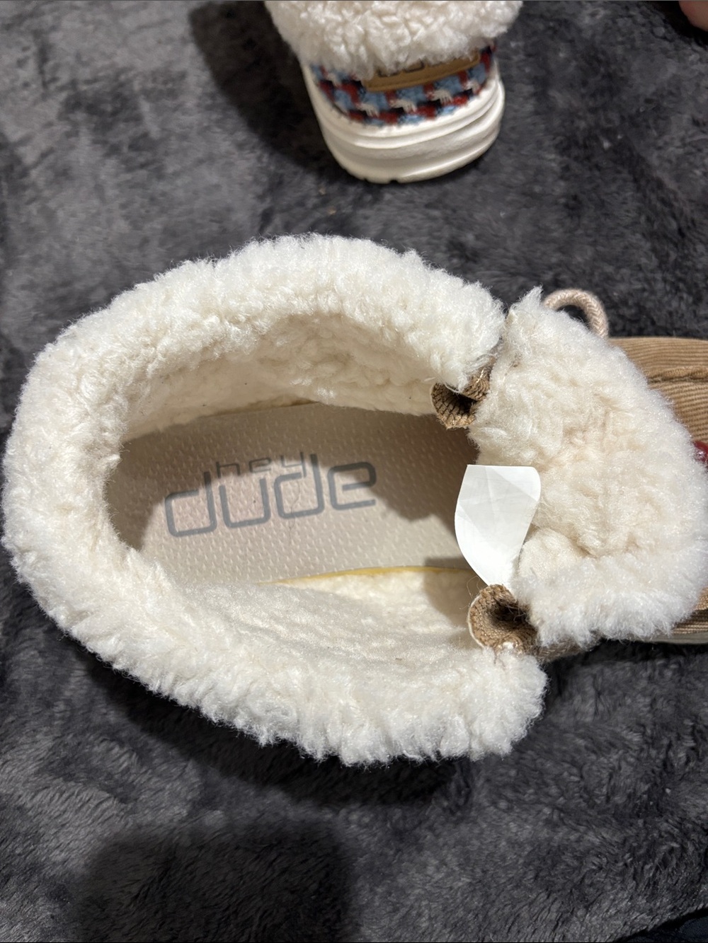 Hey Dude Tan Corduroy Slip-On Shoes with Sherpa Lining - Picture 5 of 9